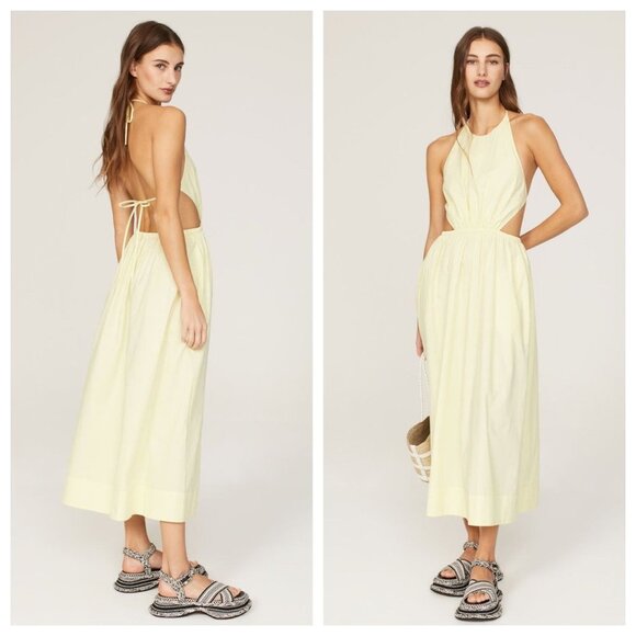 STAUD Dresses & Skirts - Staud Vanessa Side Cutout Stretch Cotton Halter Dress Yellow Womens Size Large